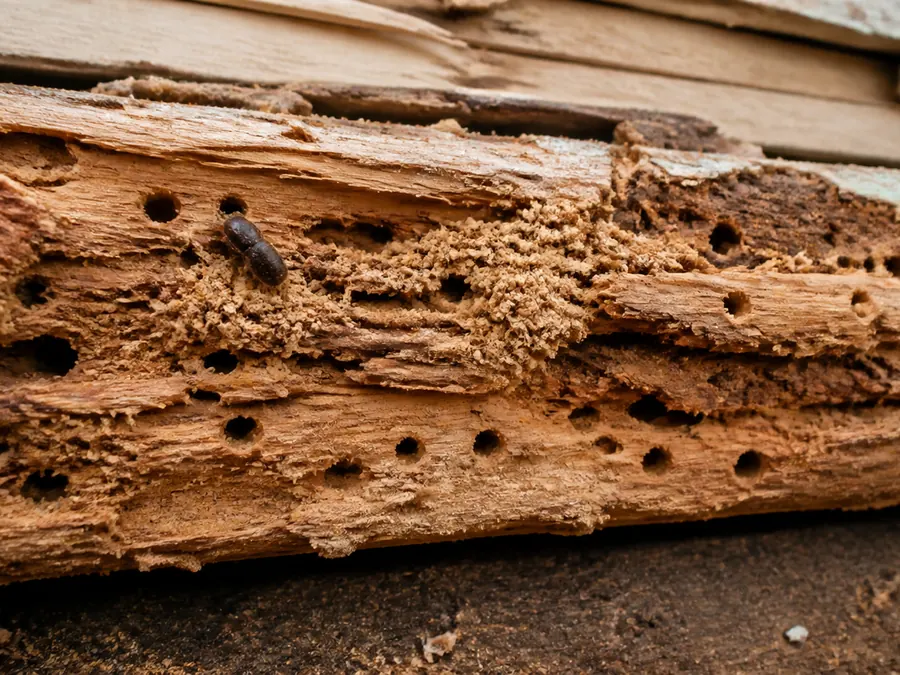 Old timber riddled with borer exit holes