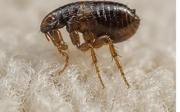 Flea on carpet fibres, close up