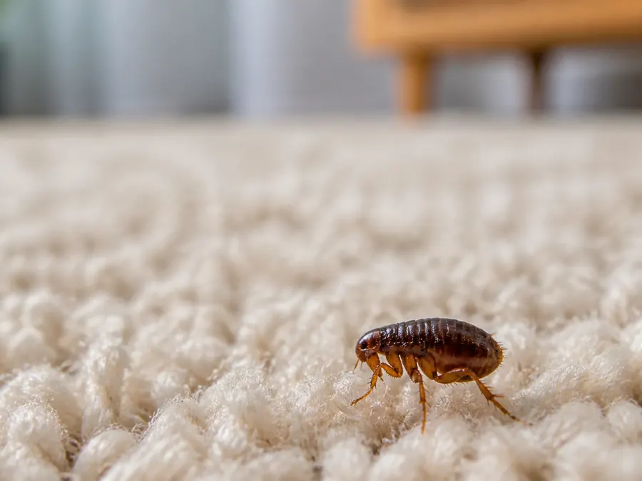 A flea on the carpet in a living room