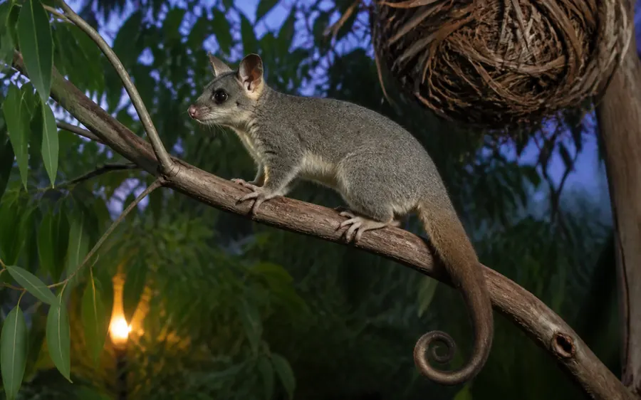 Common ringtail possum with its white tipped curled tail